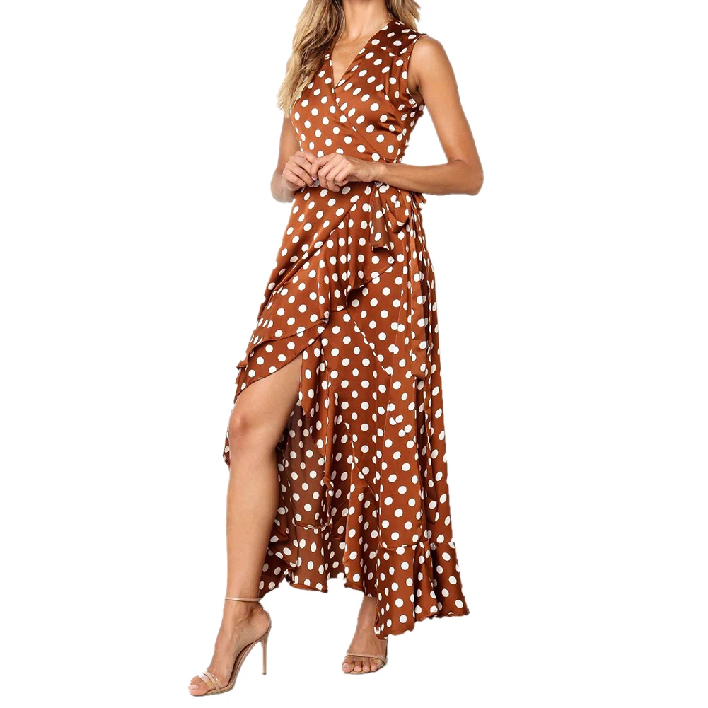 Элегантное летнее платье в горошек женское пляжное богемное асимметричное