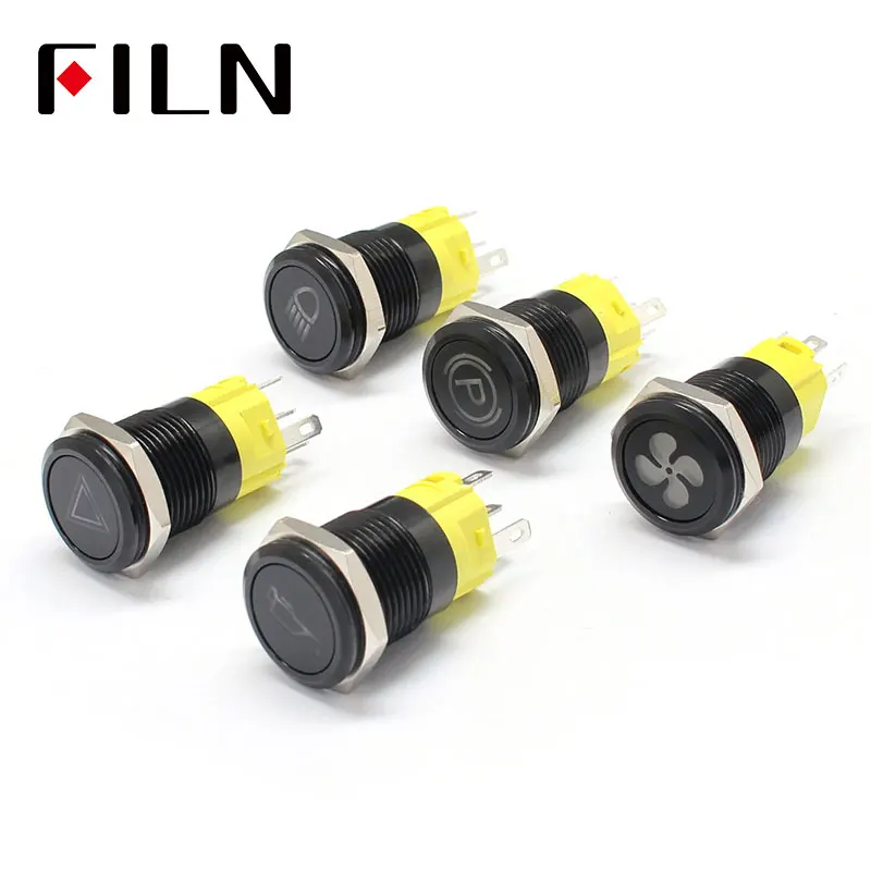 16 мм 12 В LED черный металлический кнопочный переключатель приборной панели