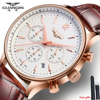 watches men luxury brand guanqin sport watches fashion wristwatch chronograph waterproof 50m genuine leather quartz men watches