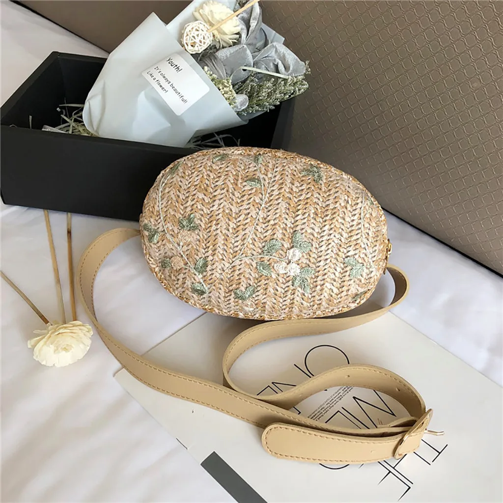 Женские соломенные поясные сумки 2019 Пляжная нагрудная сумка круглая маленькая