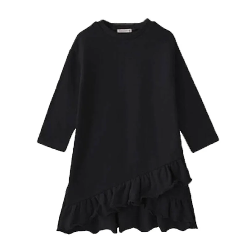 Big Kids Dresses For Girls Ruffle Cotton Long Sleeve Dress Princess Party Black Frocks Teens Girl Fashion Children Clothes 4-14Y | Детская