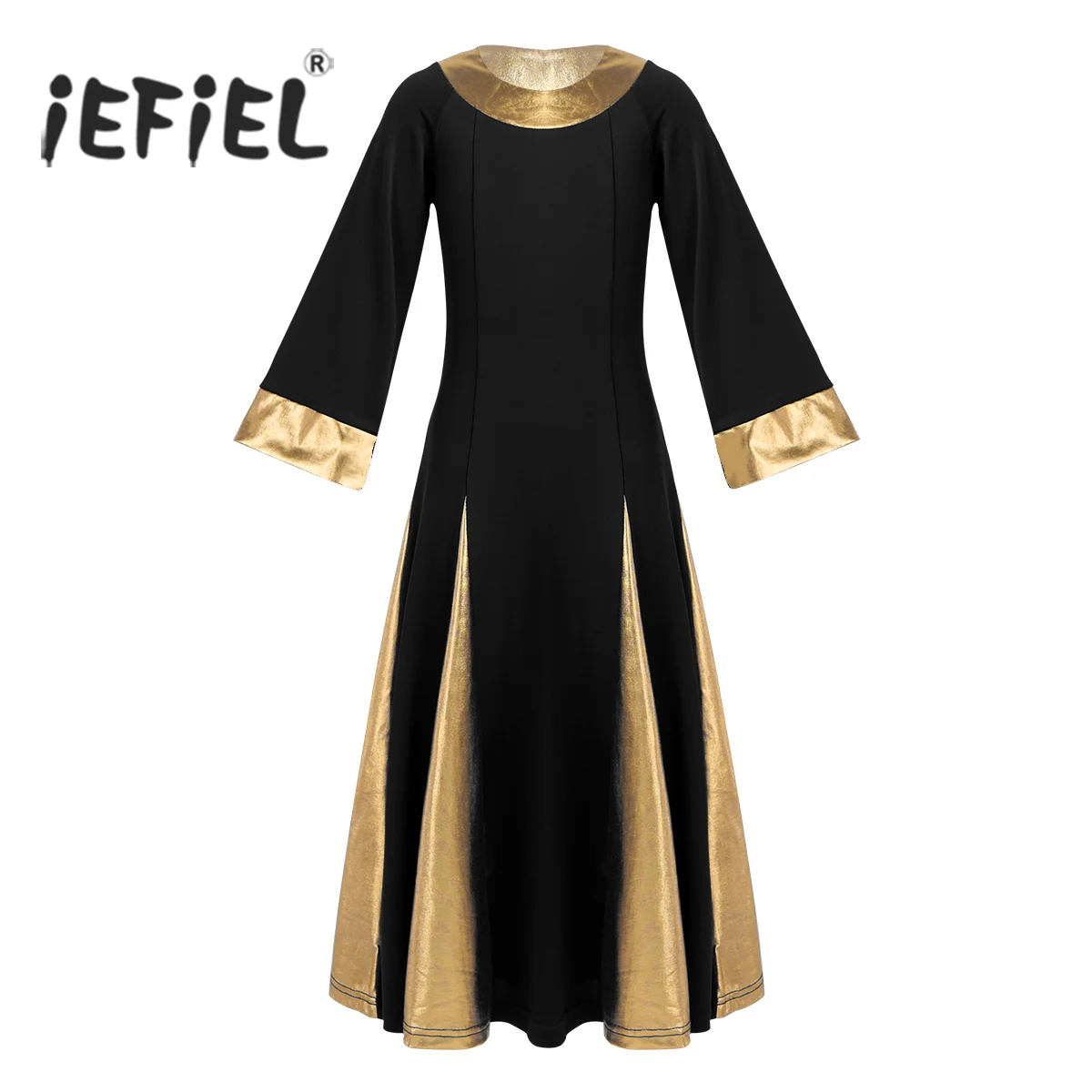 

Children's Modern Dance Kids Girls Lyrical Dance Costumes Metallic Collar Cuffs Robe Dress Gymnastics Leotard Praise Dancewear