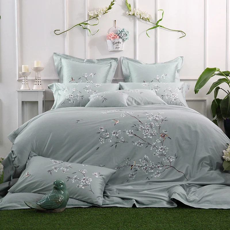 Американский Стиль 60 S сатин люкс из египетского хлопка Вышивка Постельные