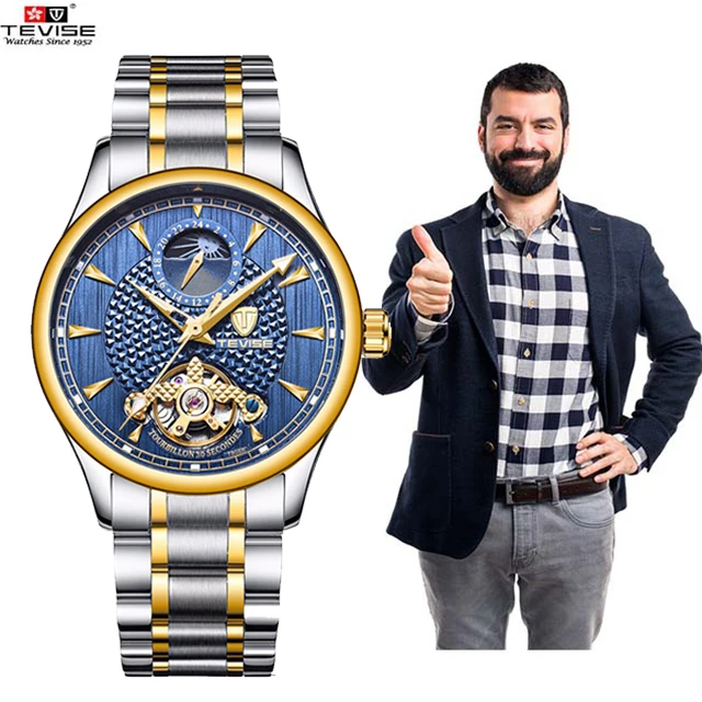 Tevise automatico self-ветер Для мужчин стимпанк Tourbillon механические часы Скелет Бизнес