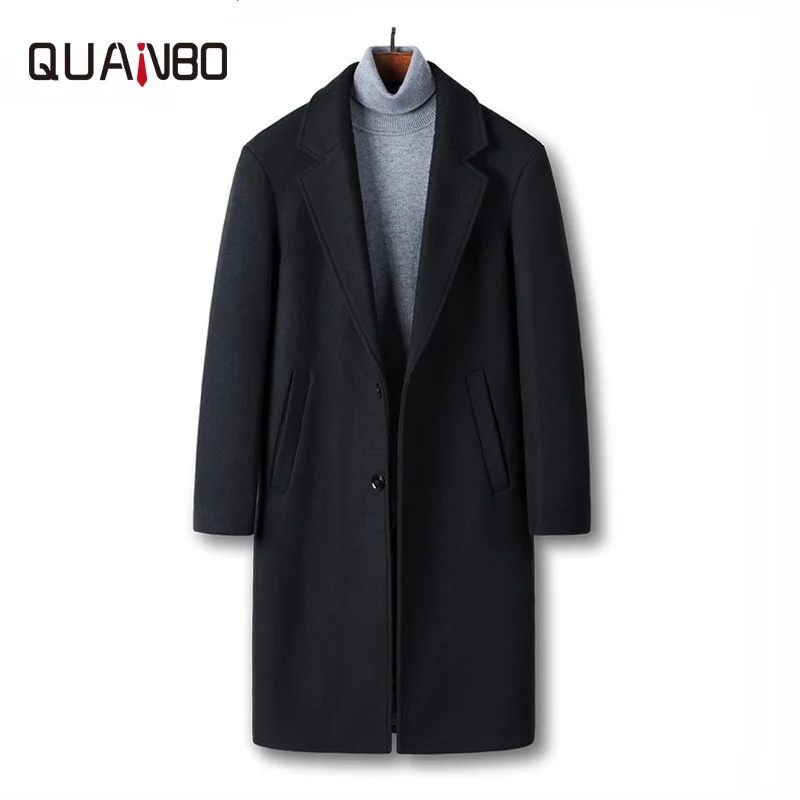 

2019 Man Winter Wool Coats Brand Clothes Casual X-Long Slim Fit Solid Color Suit Trench Coat Warm Thick Mens Overcoat Black