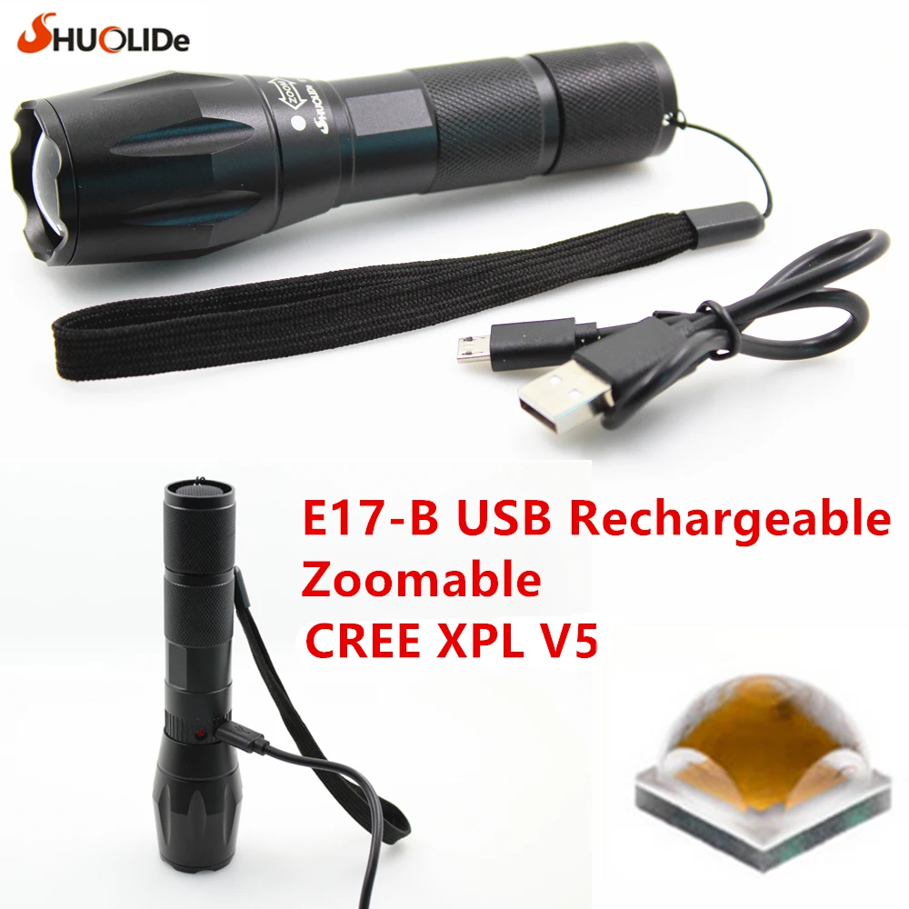 2017 SHuoLi De New E17 C Cree XPL V5 1200 Люмен USB Перезаряжаемый светодиодный фонарик