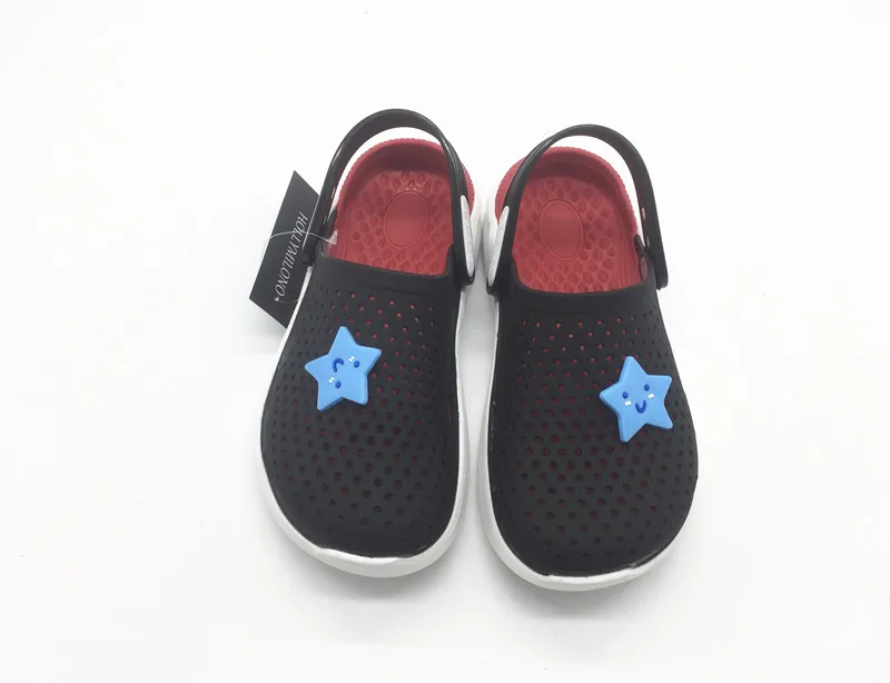STAR BLACK RED Лучшая обувь из ПВХ для мальчиков и девочек; детская обувь с кроком; тапочки с массажной стелькой; пляжные сандалии из ТПУ для мальчиков и девочек; детская US11-3; EU30-35 - Цвет: STAR BLACK RED