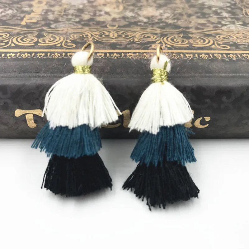 Black-4pcs DIY 4 шт 3 слоя хлопок кисточки подвеска «сделай сам» Ювелирные серьги 35 мм - Цвет: Black-4pcs