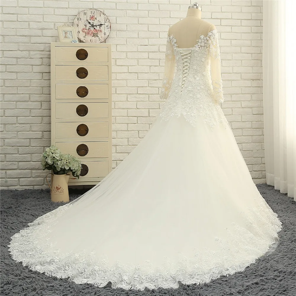 Новые Модные свадебные платья с длинным рукавом 2018 Иллюзия шеи длинный поезд