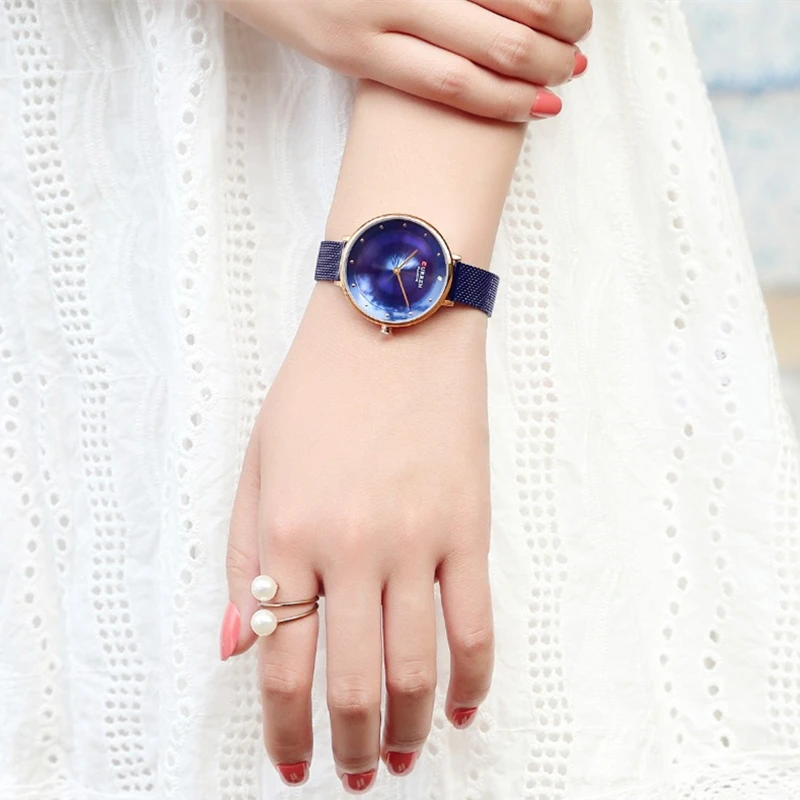 CURREN Новая мода Reloj Mujer Elegante синий и Серебристый Стальной браслет часы Женское