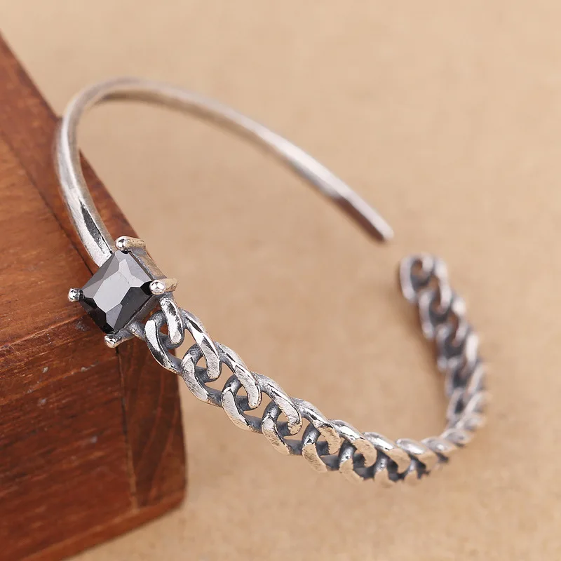 Женский Браслет манжета из серебра 100% пробы с агатом|Гибкие и жесткие браслеты| |