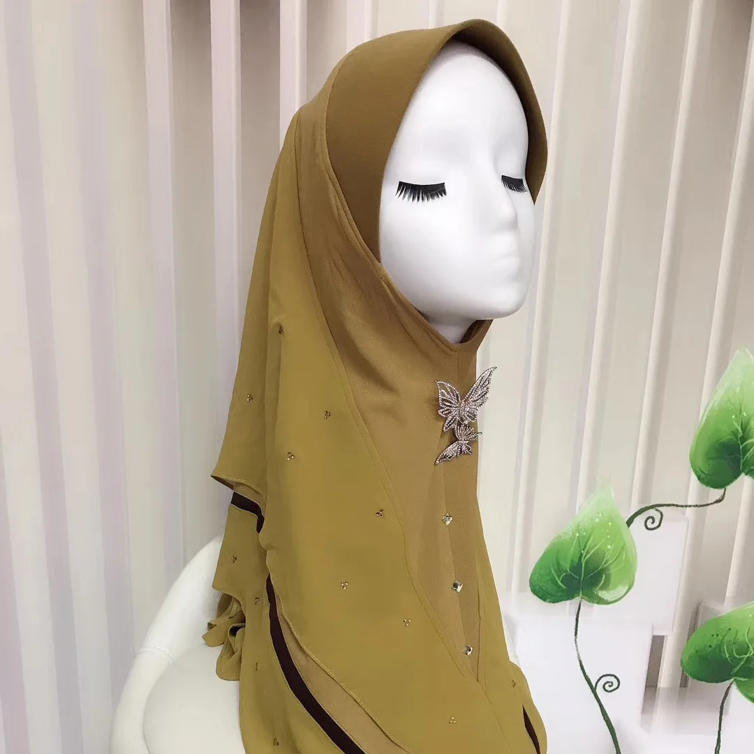 Мусульманский головной платок Малайзия Lumpur горный хрусталь модная геометрическая шаль шифон хиджаб Удобный головной платок Исламская основа