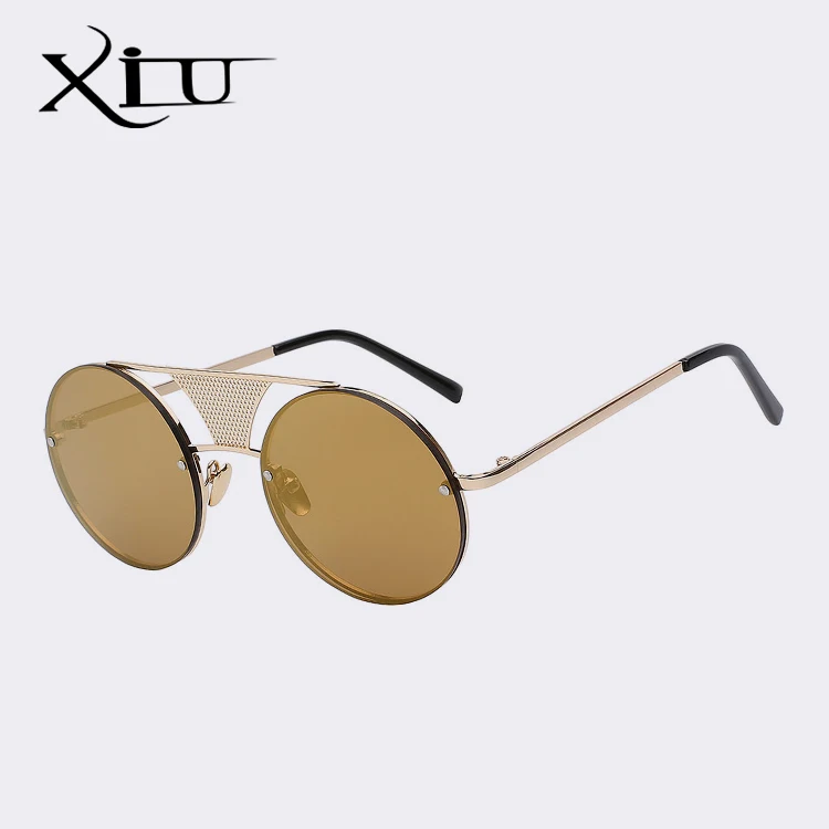 Gold w gold mirror XIU оправы панк Солнцезащитные очки Для мужчин s круглые металлические очки ретро Брендовая Дизайнерская обувь Для мужчин покрытие для солнцезащитных очков зеркальный Одежда высшего качества UV400 - Цвет линз: Gold w gold mirror
