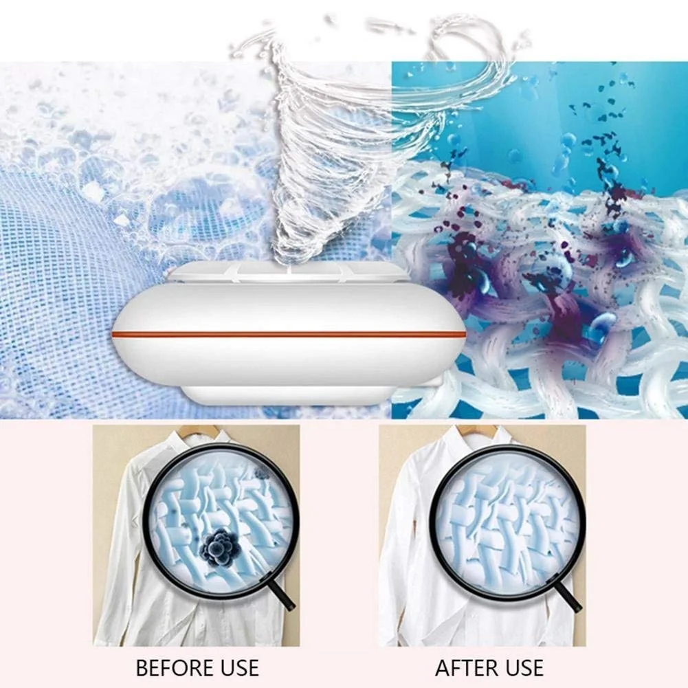 

Mini Portable Travel Washing Machine, 2 In 1 Ultrasonic Turbine Disinfectant for Travel Fruit Clothes Jewelry Glasses Vegetables
