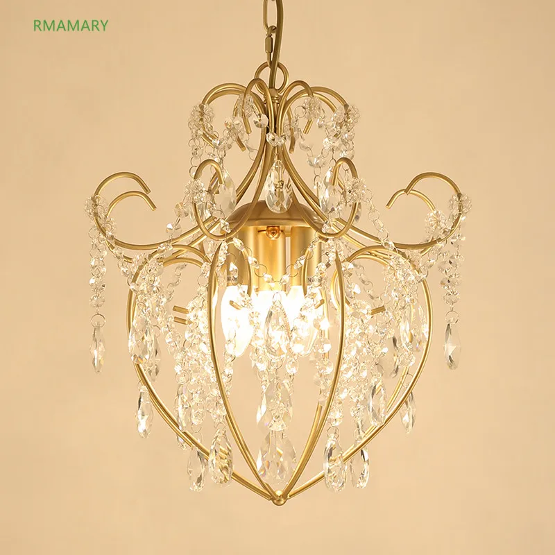

American Crystal Small Chandelier Modern Simple Golden Corridor Restaurant Light European Crystal LED Chandelier 110-220V lamp