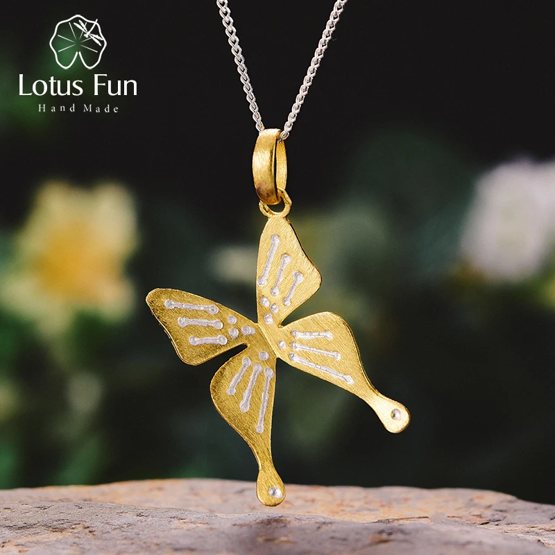 

Lotus Fun Real 925 Sterling Silver Handmade Fine Jewelry Fly Butterfly Design Pendant without Necklace Acessorios for Women