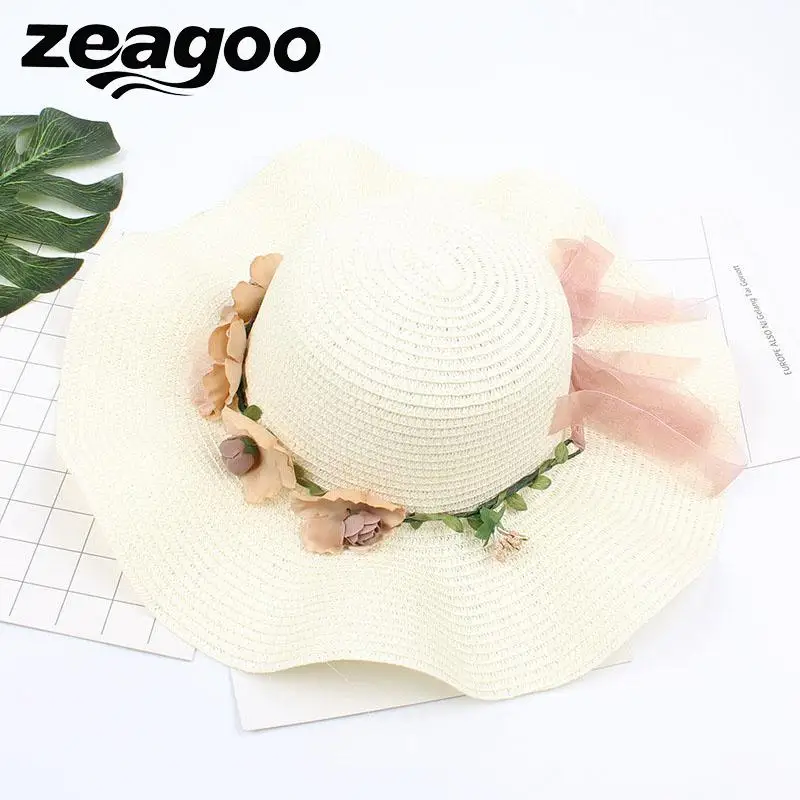 Zeagoo мода весна лето соломенная Плетеный Круглый широкая шляпа для женщин