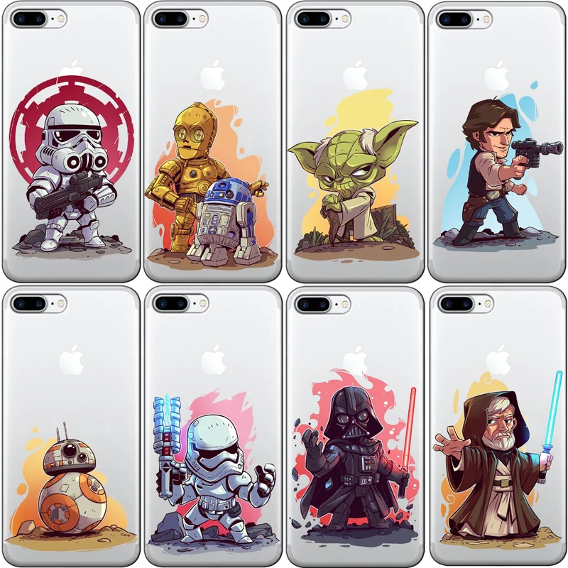 Прозрачный мягкий чехол из ТПУ с рисунком R2D2 BB8 Darth Vader для iPhone 11 11PRO MAX X 8 8Plus 7 XR XS 6 6S