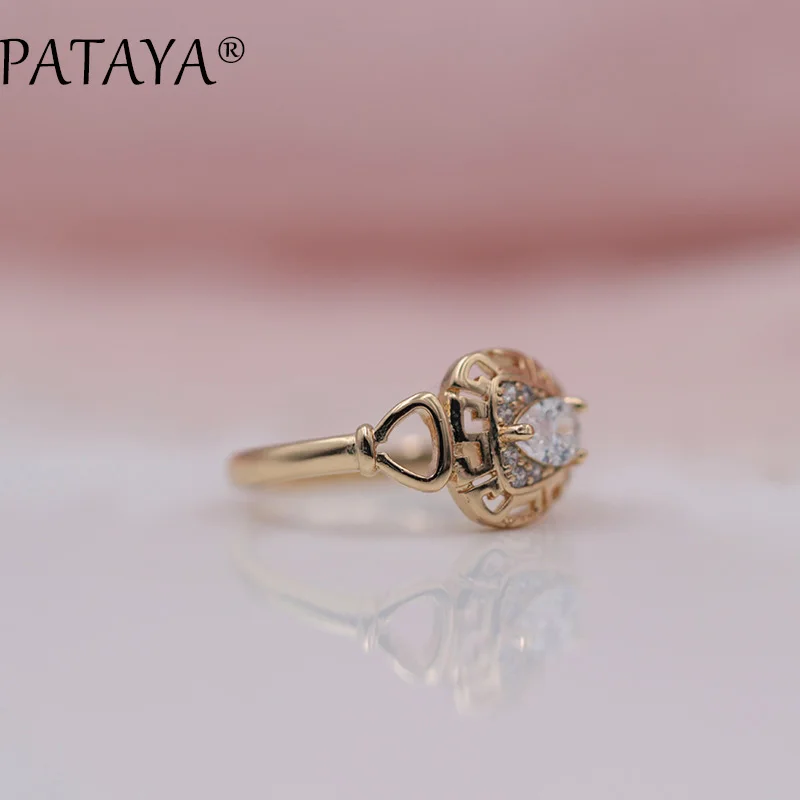 Женские серьги кольца PATAYA из розового золота с полым листом и цирконием|earrings ring