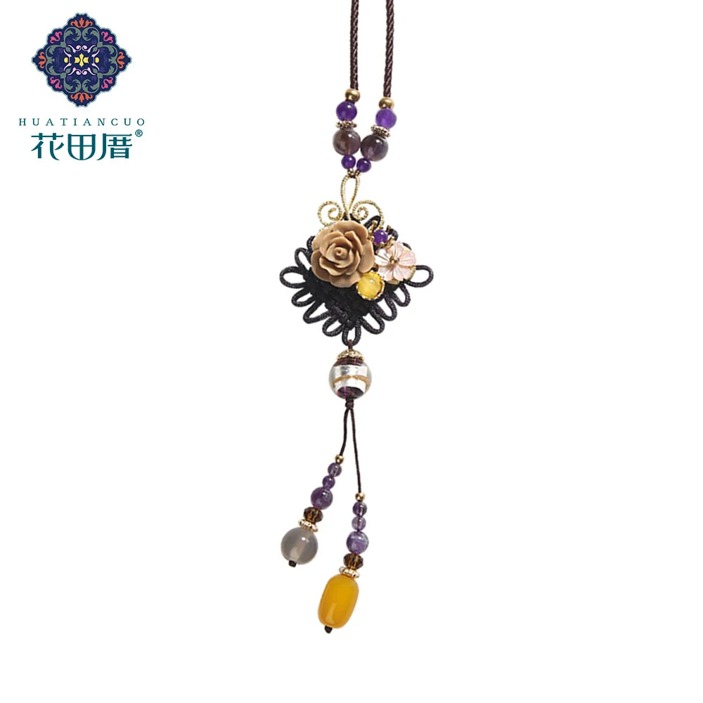 

Ethnic Handmade Nude Resin Flower Chinese Knot Pendant Necklace for Women Jewelry Lampwork Beads Tassel Necklace CL-18112