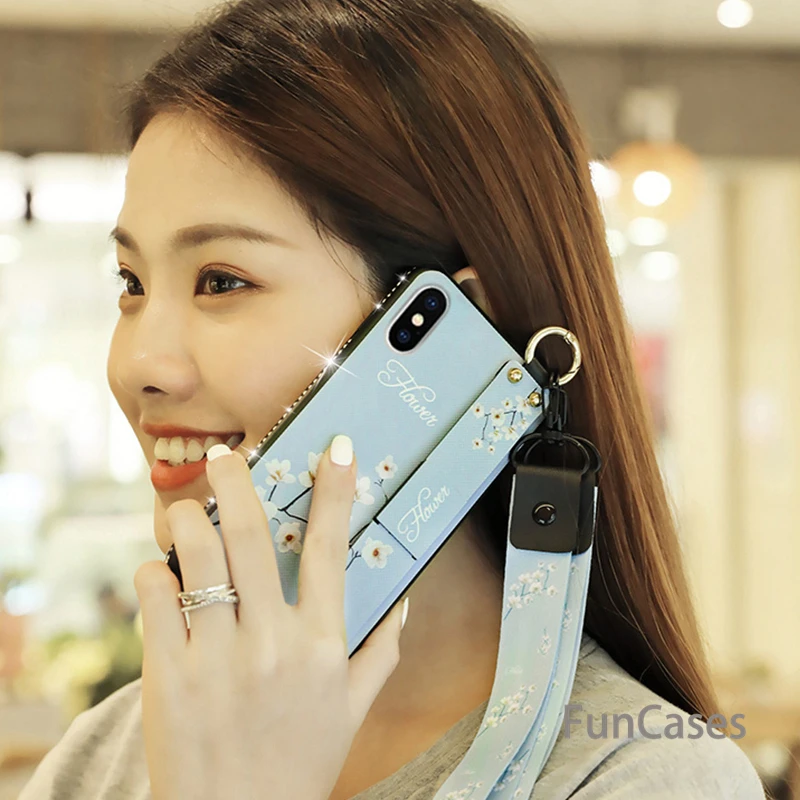 Алмазный ретро браслет чехол для телефона iPhone 6 6s 7 8 Plus X 10 XR XS Max цветочная ткань