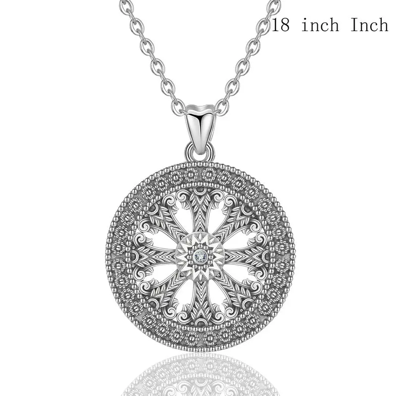 18 inch chain EUDORA 925 пробы серебряное круглое ожерелье с подвеской в виде колеса кармы для мужчин и женщин, окисленное серебряное ювелирное изделие CYD378 - Окраска металла: 18 inch chain