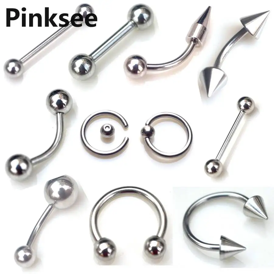 

Chic 10pcs Tongue Eyebrow Lip Ring Belly Navel Rings 17 Styles Stainless Steel Piercing Body Jewelry Wholesale Lots Drop Ship