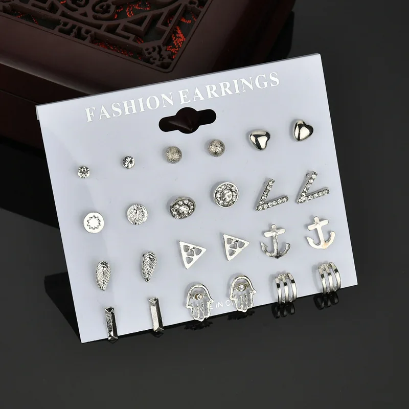 Женские серьги гвоздики с искусственным жемчугом 12 пар/упаковка|fashion stud earrings|stud