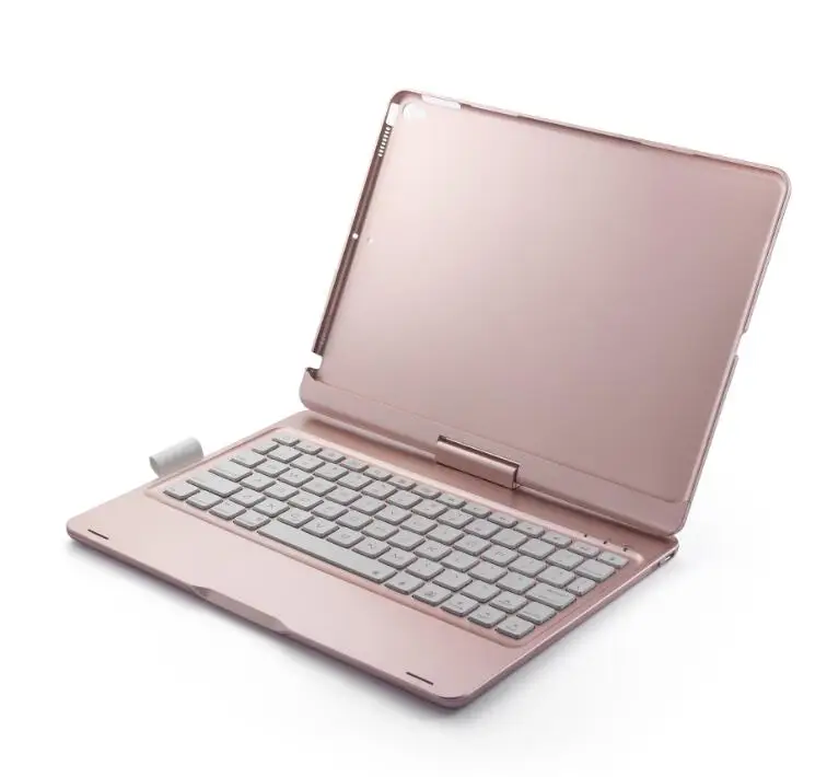 RoseGold 360 градусов вращение беспроводной Bluetooth клавиатура чехол для iPad Pro 10,5 дюймов с Красочная светодиодная подсветка - Цвет: RoseGold