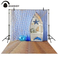 allenjoy summer backdrop starfish boat dinghy fishing net decorated wood board children background for photo vinyl photographic