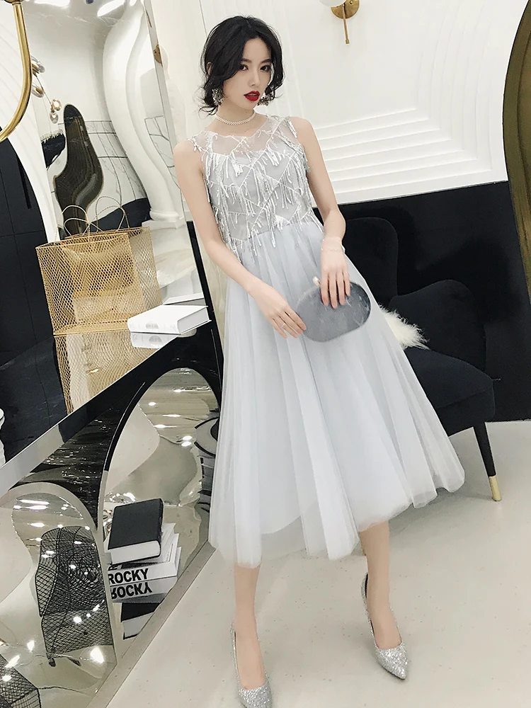 Женское вечернее платье с круглым вырезом wei yin 2019 элегантное фатиновое