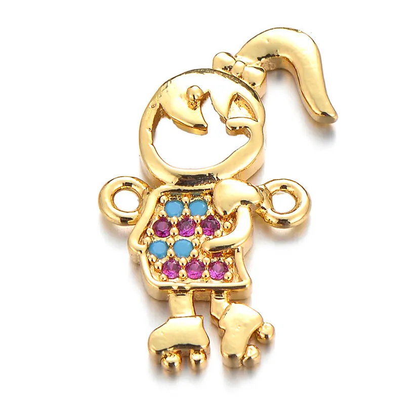 girl gold Pipitree Катание на коньках девушка скейтборд Мальчик Шарм микро проложить мульти циркониевые амулеты для изготовления ювелирных изделий смайлик лицо аксессуары, браслеты - Окраска металла: girl gold