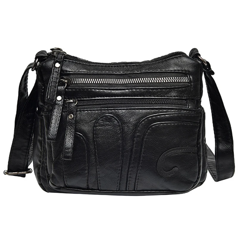 High Quality Mini Black Bag Women Very Soft Washed PU Leather Female Purses and Handbag Lady Small Messenger Bag for