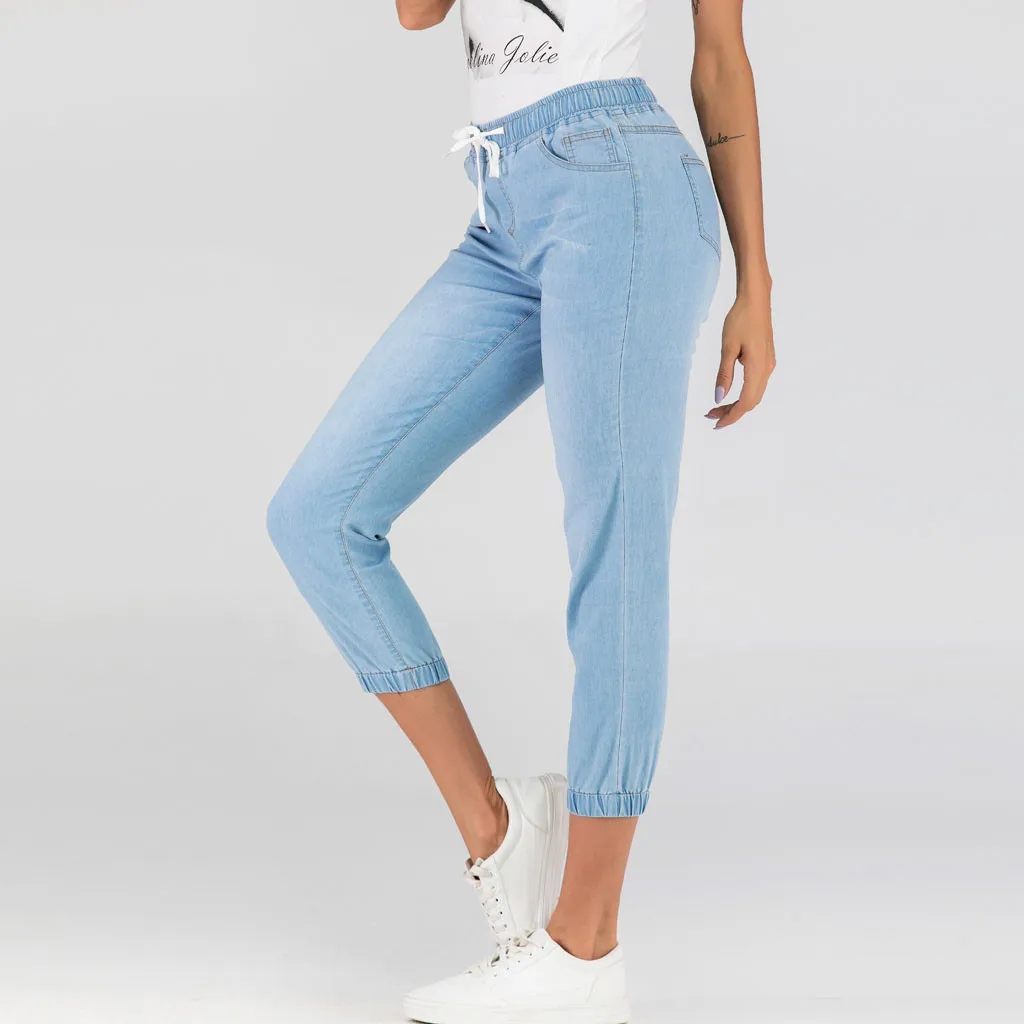 Женские джинсовые брюки на шнурке SAGACE повседневные спортивные джоггеры с