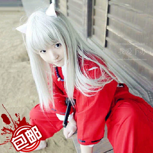 InuYasha красное кимоно косплей костюм + пояс гэта носки ожерелье браслет Ухо|costumes