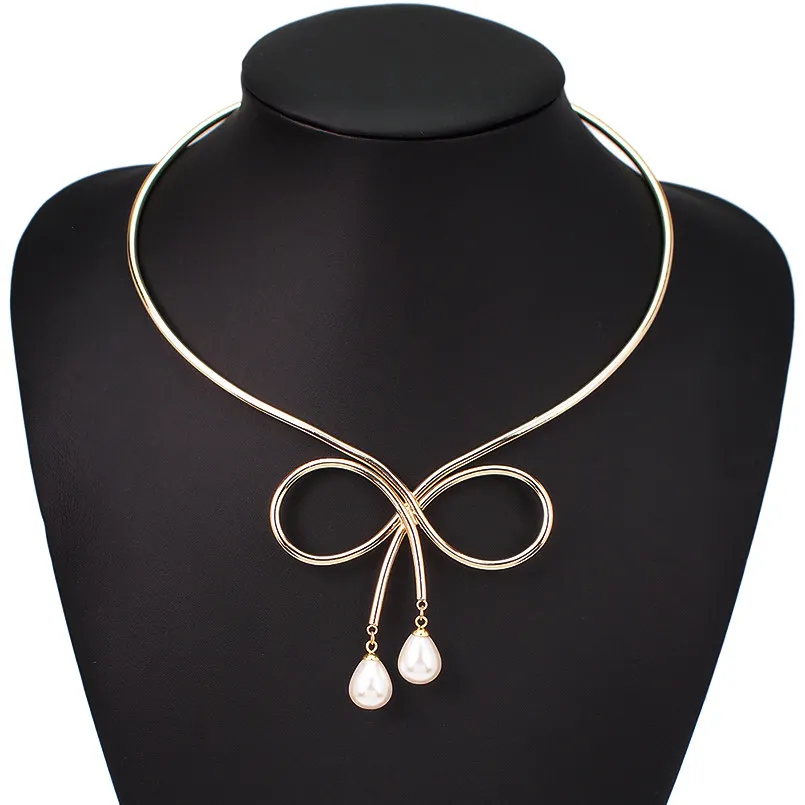 Женское колье-чокер с искусственным жемчугом массивное ожерелье из сплава