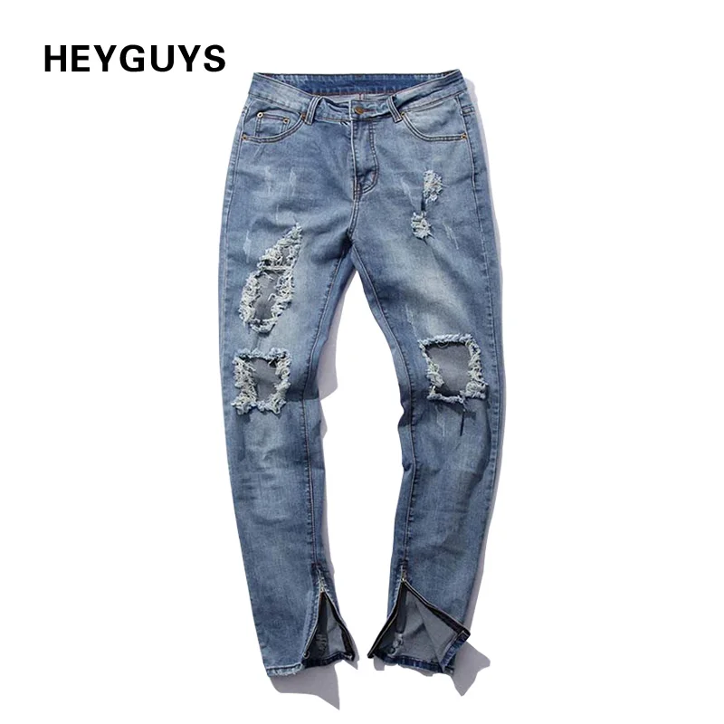 Мужские джинсы с дырками HEYGUYS модные уличные повседневные брюки до щиколотки
