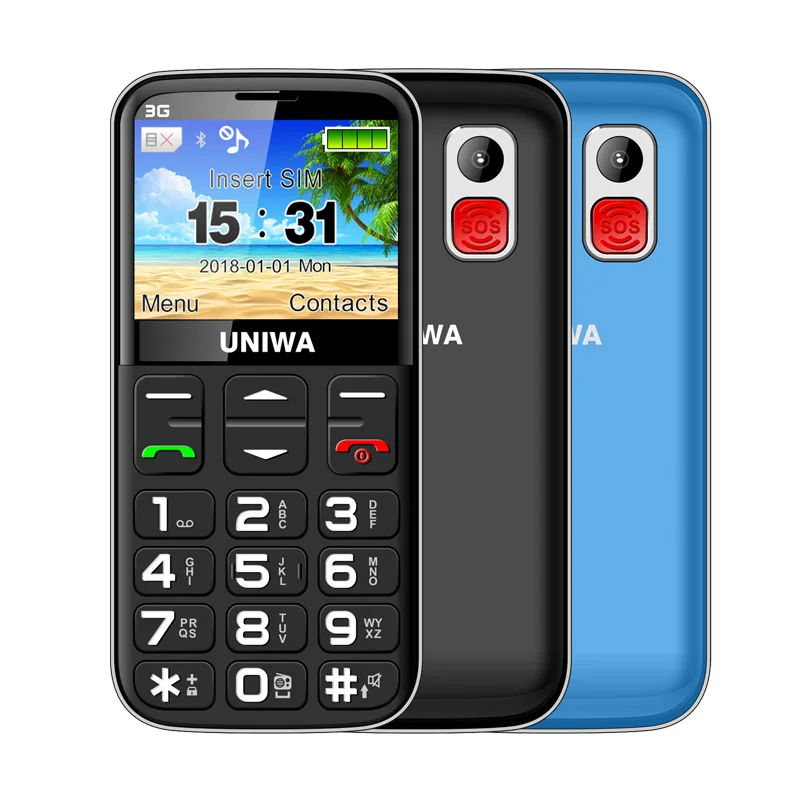 Uniwa V808G мобильный телефон 3g WCDMA кнопка SOS 1400mAh 2,3" экран фонарик Фонарь для мобильного телефона