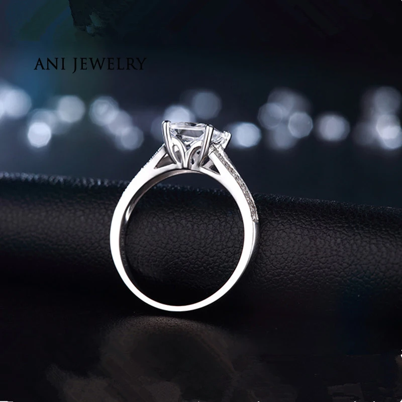 ANI 18 К из белого золота(AU750) для женщин обручальное кольцо 0.79CT Certified я/SI Принцесса Cut Ювелирные изделия с алмазами великолепный Дизайн Promise Ring