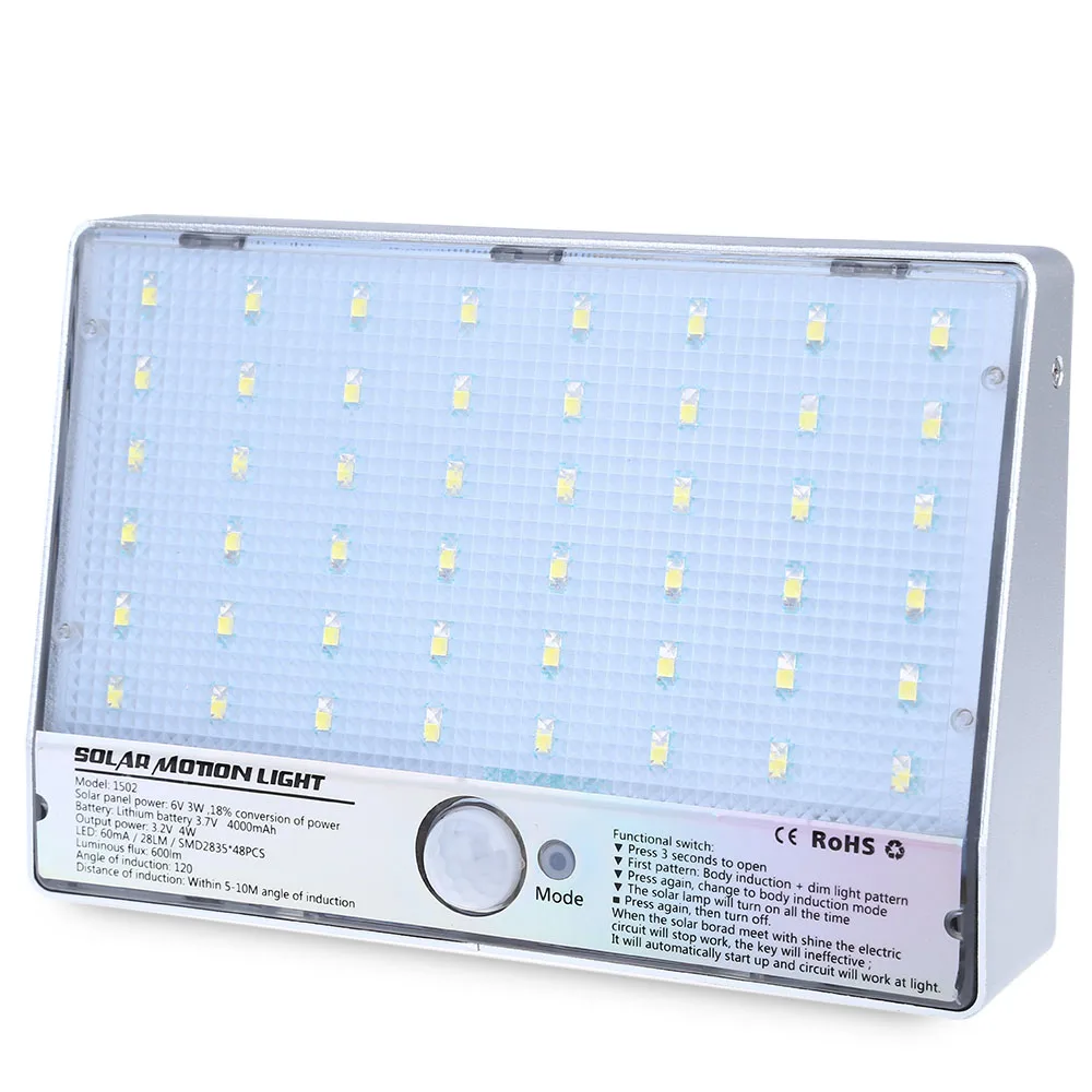 LightMe новые 48 Светодиодный s светодиодная лампа на солнечных батареях движения PIR