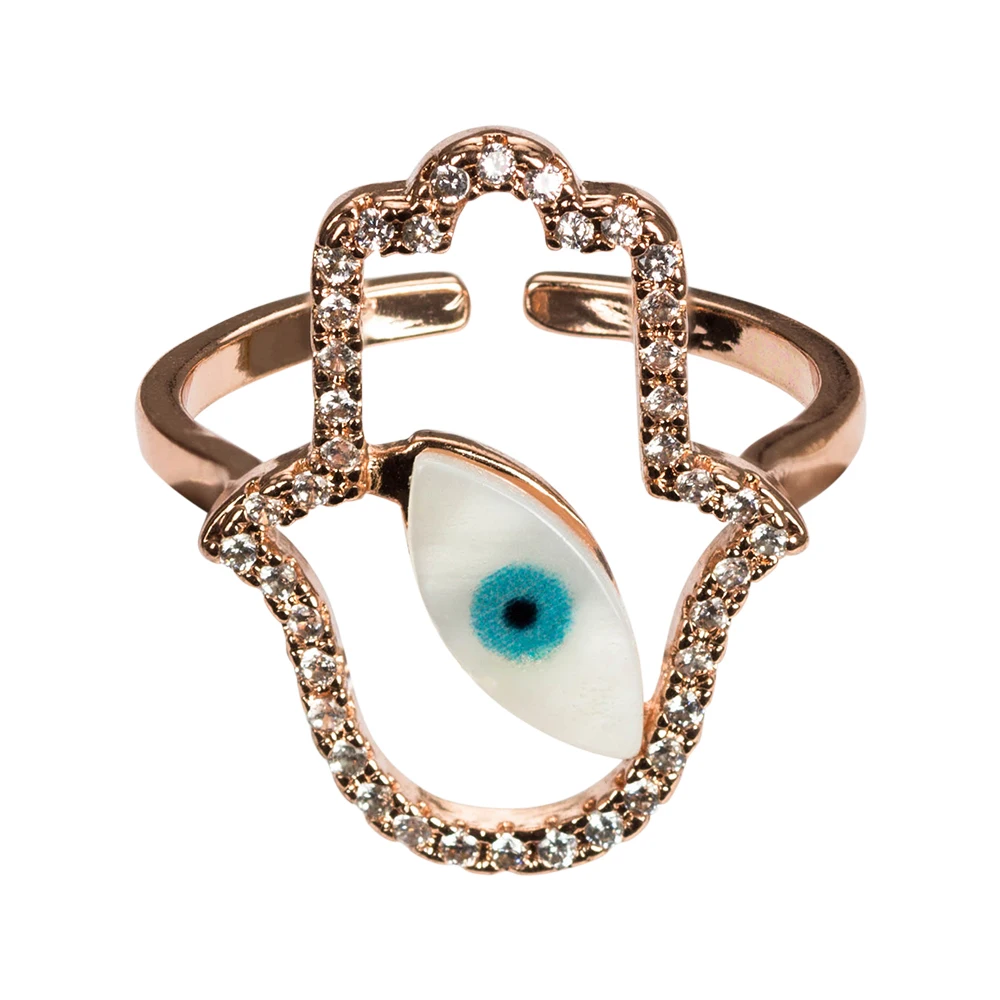 Лаки глаз хамса руки кольцо Evil Eye Медь Micro Pave CZ Shell кольцо для Для женщин Jewelry Кольцо подарки Регулируемый EY5178