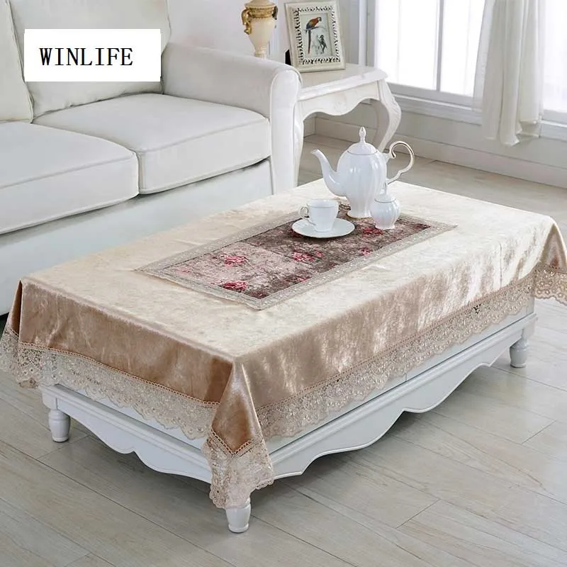 WINLIFE цветы скатерть мягкая Золотая Бархатная скатерть домашняя декоративная кружевная скатерть