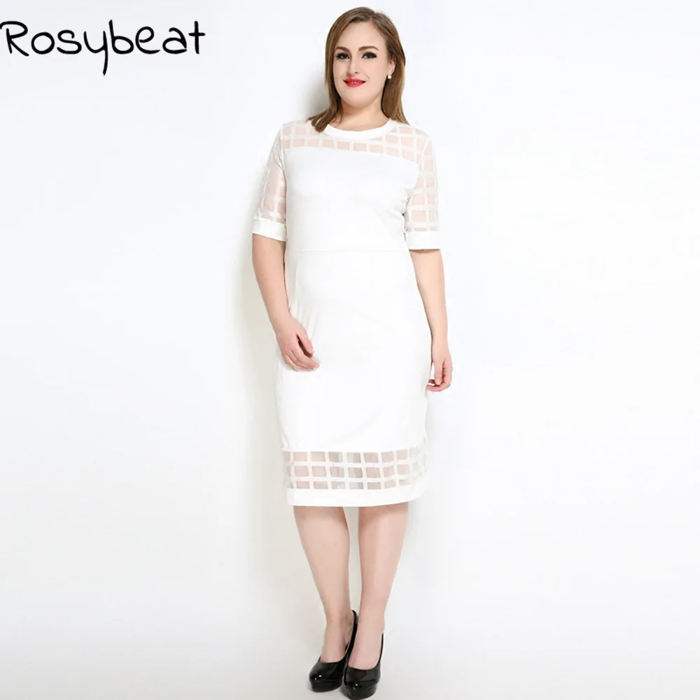 Fashion Women Large Size Summer Dresses Plaid Mesh Patchwork Dress Casual Midi Oneck Half Sleeve Loose 4xl 6xl Vestidos 5x | Женские