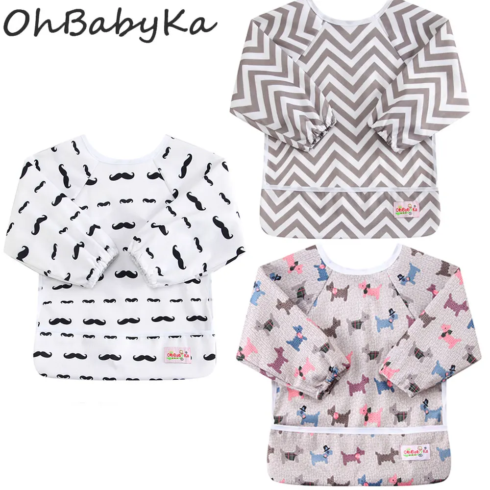 Ohbabyka 3 шт с длинным рукавом Детские нагрудники с карманом водонепроницаемые детские нагрудники для кормления мультяшный принт Многоразовые моющиеся детские аксессуары