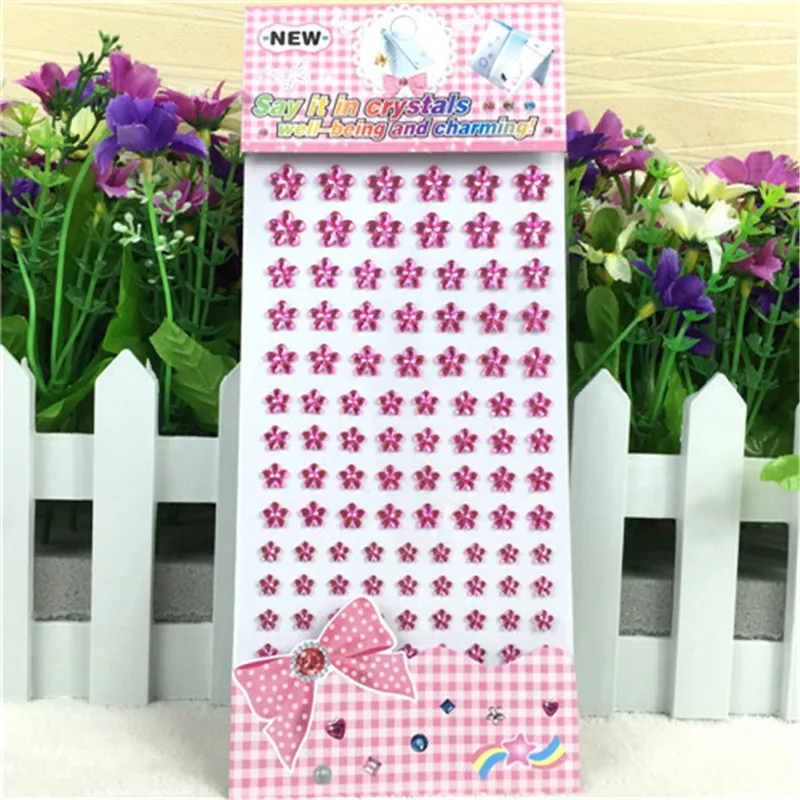 Детские самоклеящиеся наклейки 3d стикеры в виде цветка розы с кристаллами для