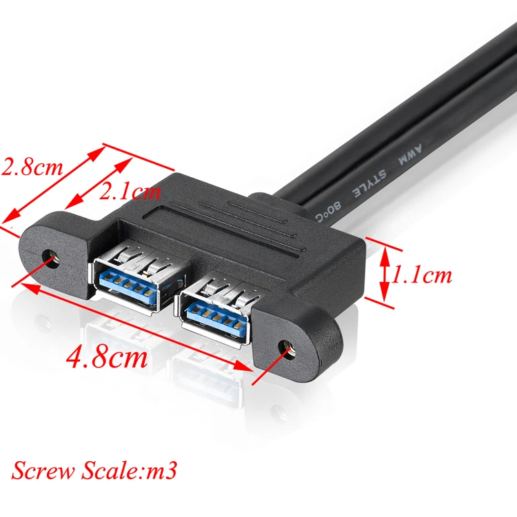 Bochara двойной USB 3,0 папа-двойной USB 3,0 Женский USB 3,0 кабель-удлинитель с винтовым креплением на панель экранированный 30 см 50 см 1 м 1,5 м