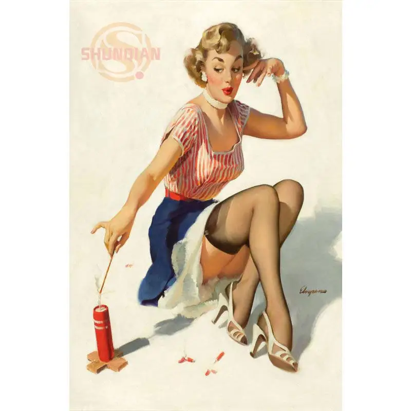 Pin Up Girl Арт плакат печать из шелковой ткани с принтом плакат печать ткань стены плакат на заказ атласный плакат YF-& 24 - Цвет: 4