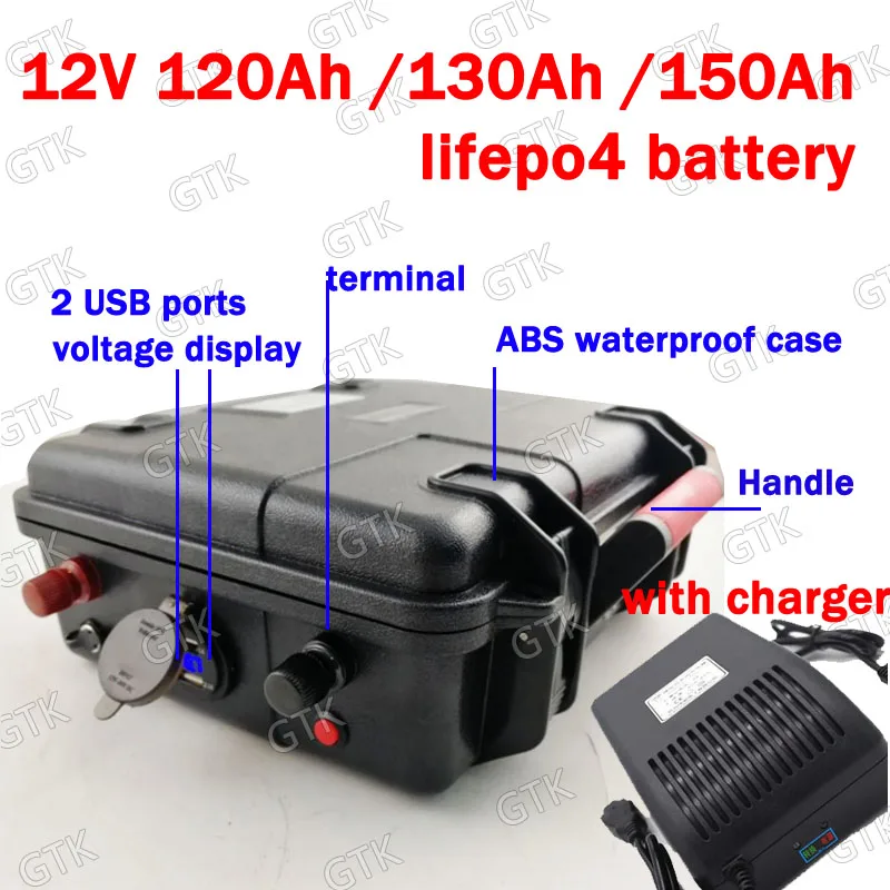 GTK 12V 150Ah водонепроницаемый 130Ah литиевая батарея 120AH Lifepo4 BMS 4S 12 8 V для хранения