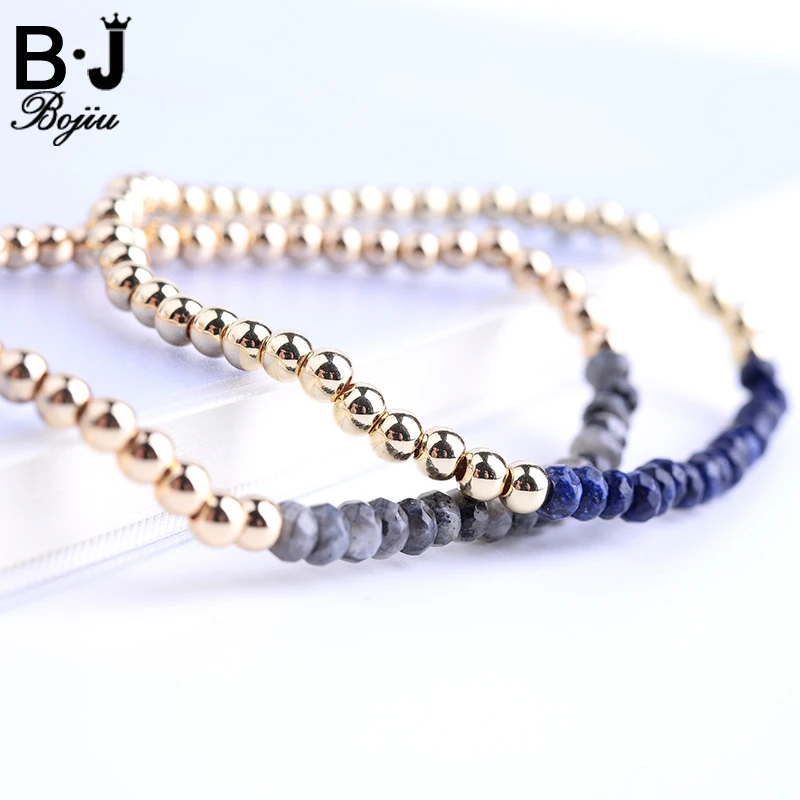 Элегантный браслет BOJIU из разноцветных натуральных камней эластичный маленький