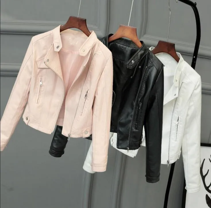 Женская кожаная куртка с косой молнией короткие мотоциклетные кожаные куртки